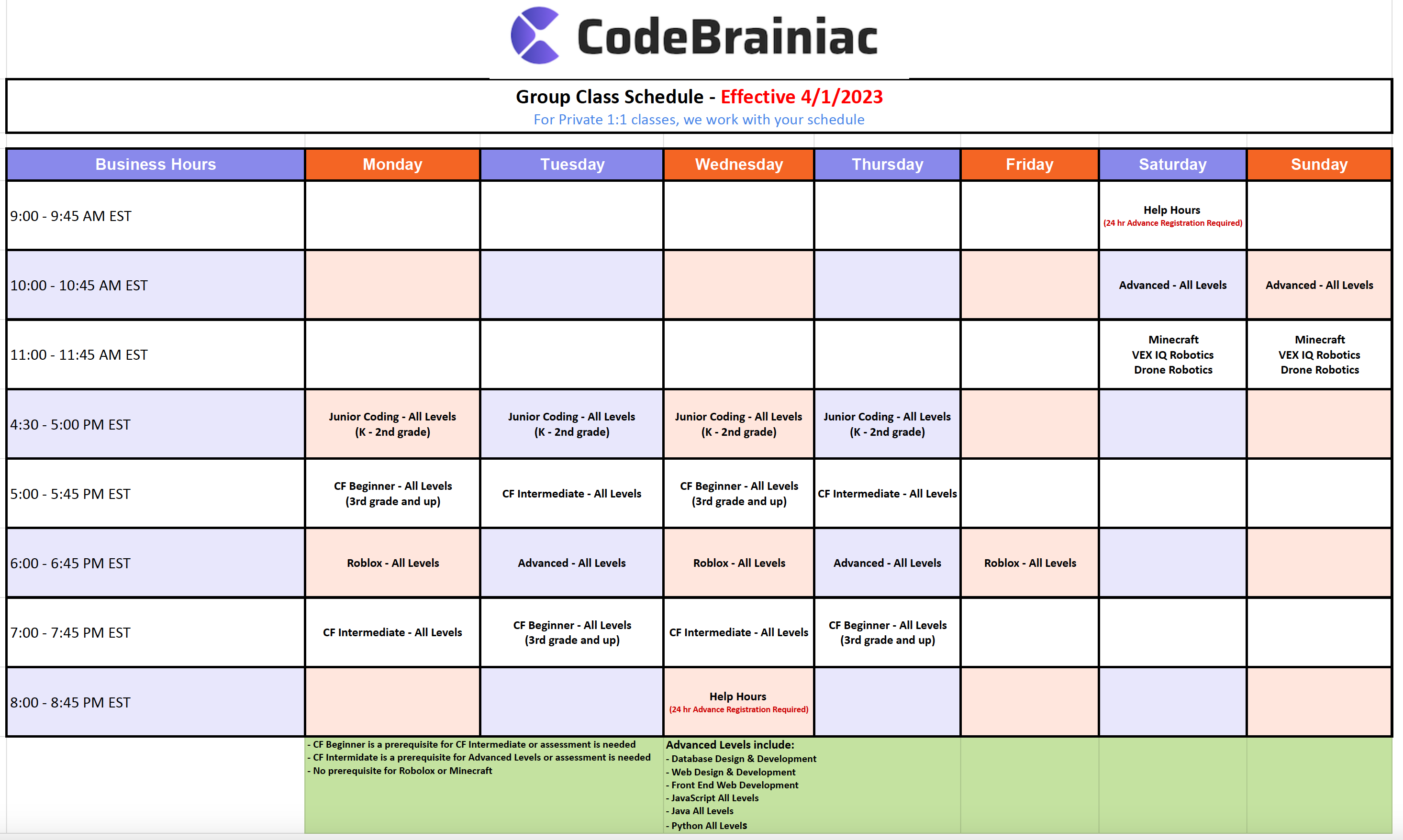 CodeBrainiac Schedule